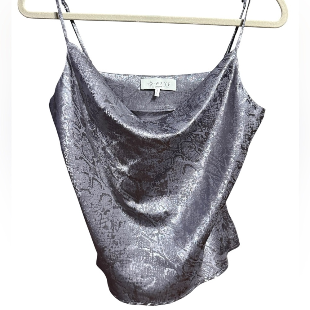 WAYF Satin‎ Shimmery Snake Print Cowl Neck Cami in Silvery Purple Sz S